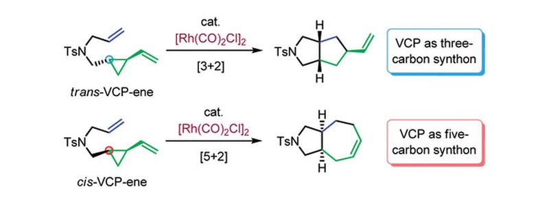Rh(I)-Catalyzed Intramolecular [3 + 2] Cycloaddition of trans-Vinylcyclopropane-enes.